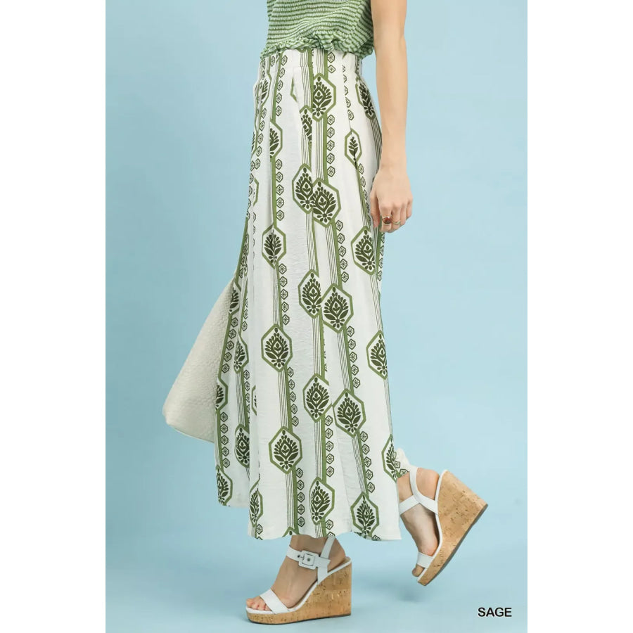 Umgee Geometric Boho Print Wide Leg Pants Apparel and Accessories