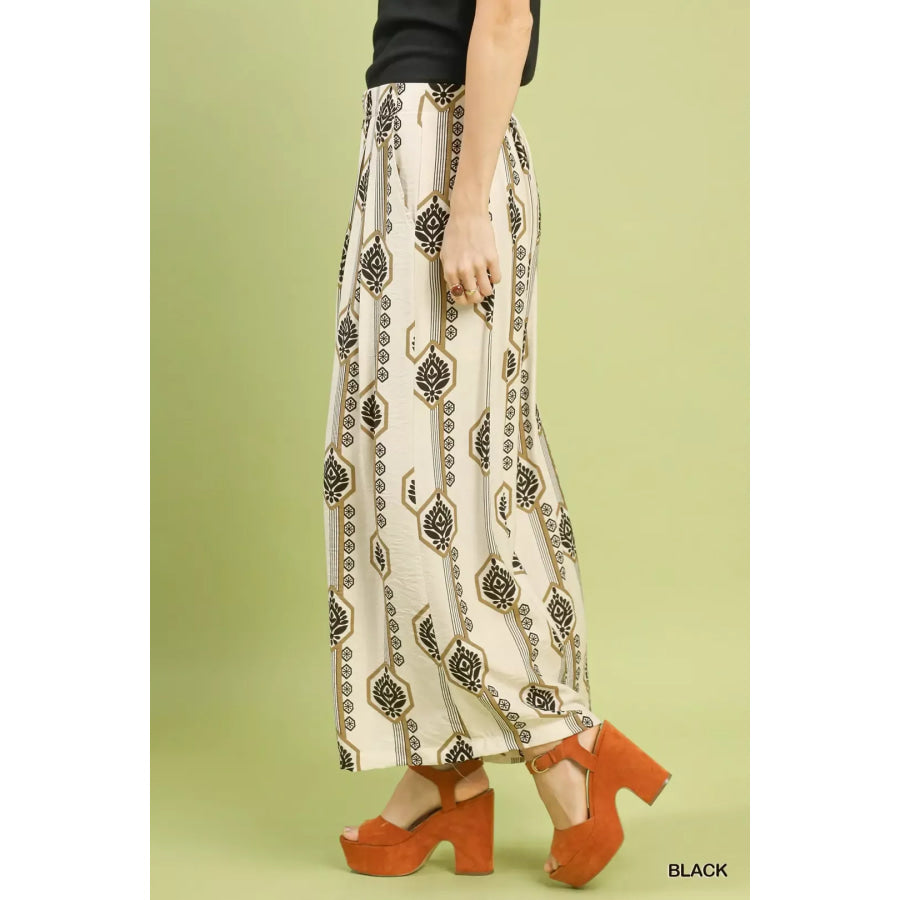 Umgee Geometric Boho Print Wide Leg Pants Apparel and Accessories
