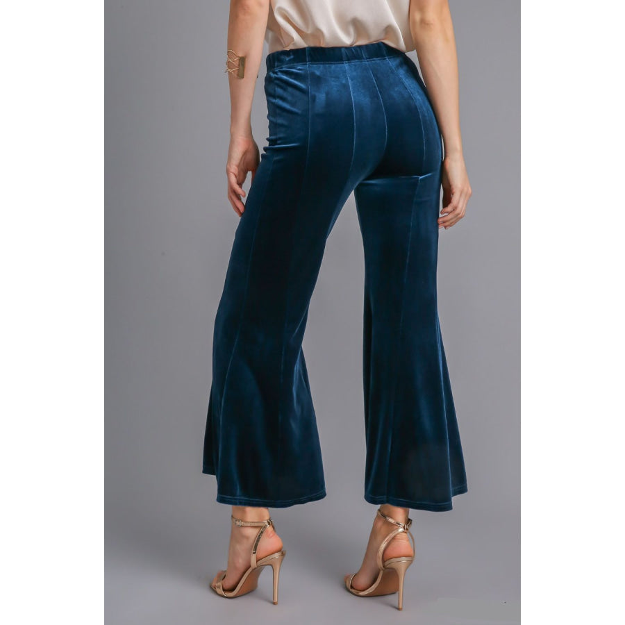 Umgee High Rise Elastic Waist Flare Pants Peacock Blue / S Apparel and Accessories