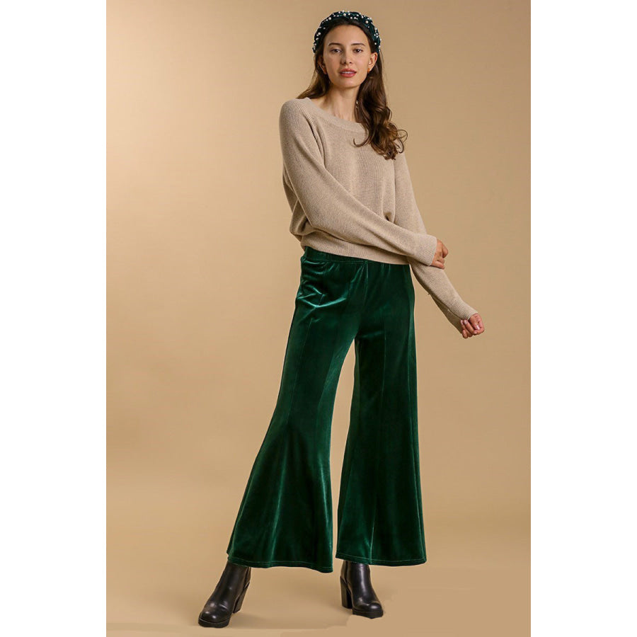 Umgee High Rise Elastic Waist Flare Pants Apparel and Accessories