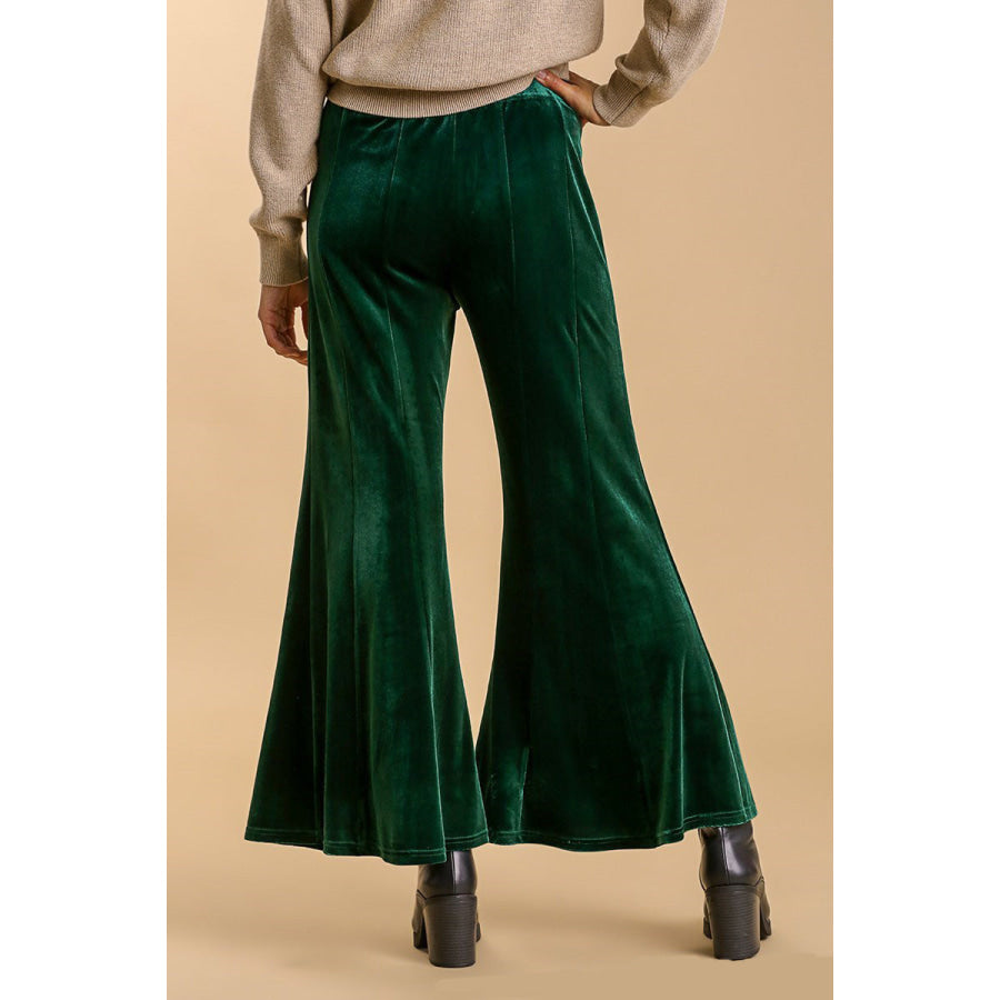 Umgee High Rise Elastic Waist Flare Pants Apparel and Accessories