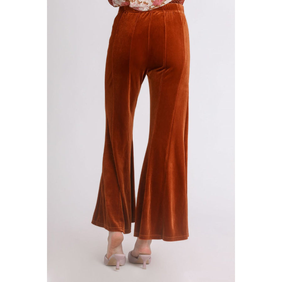 Umgee High Rise Elastic Waist Flare Pants Apparel and Accessories