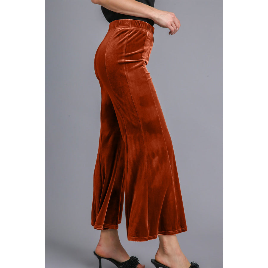 Umgee High Rise Elastic Waist Flare Pants Apparel and Accessories