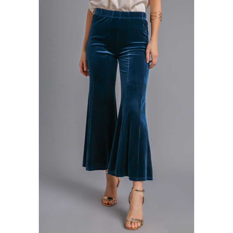 Umgee High Rise Elastic Waist Flare Pants Peacock Blue / S Apparel and Accessories