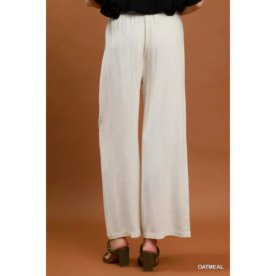 Umgee High Waist Linen Blend Wide Leg Trousers Apparel and Accessories