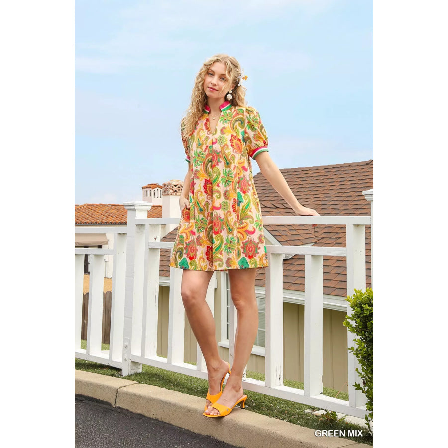 Umgee Jacquard Abstract Print Mini Dress Apparel and Accessories