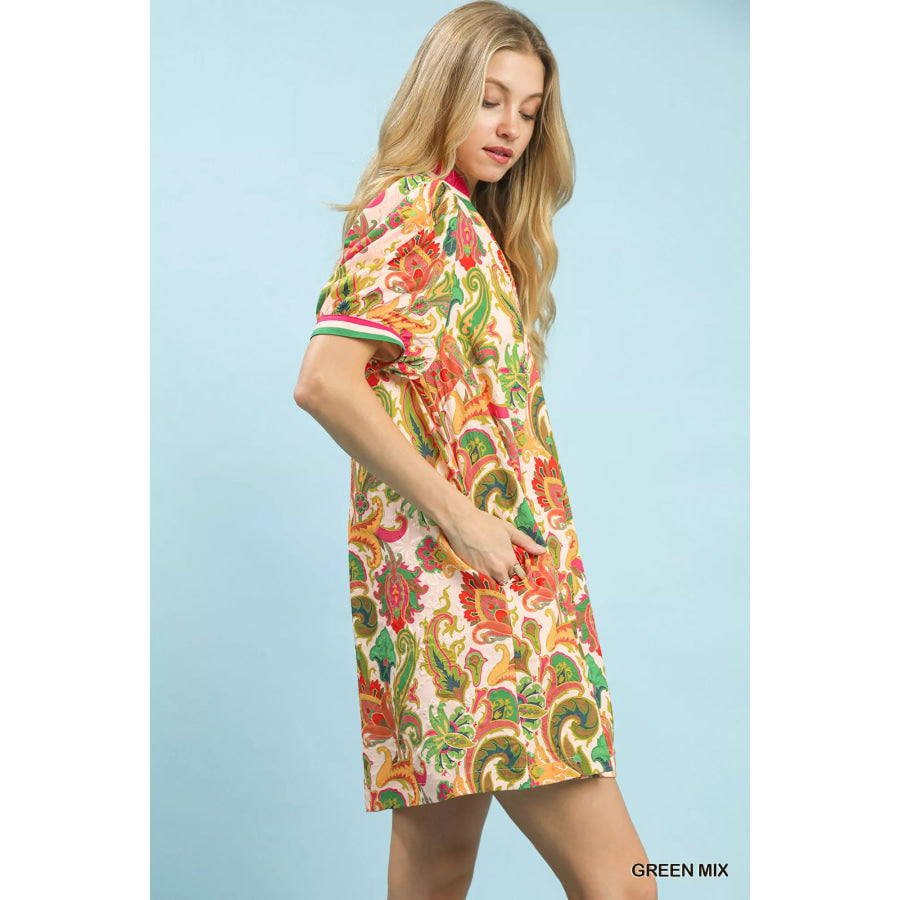 Umgee Jacquard Abstract Print Mini Dress Apparel and Accessories