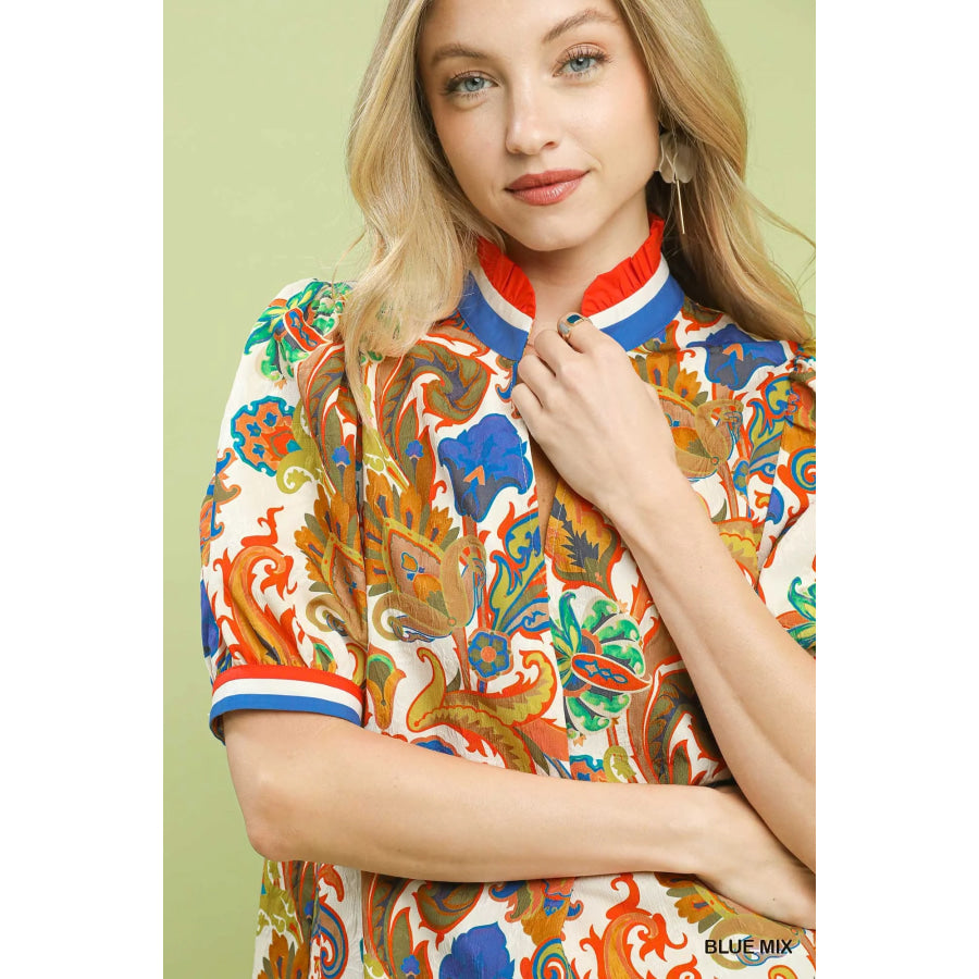 Umgee Jacquard Abstract Print Top Apparel and Accessories