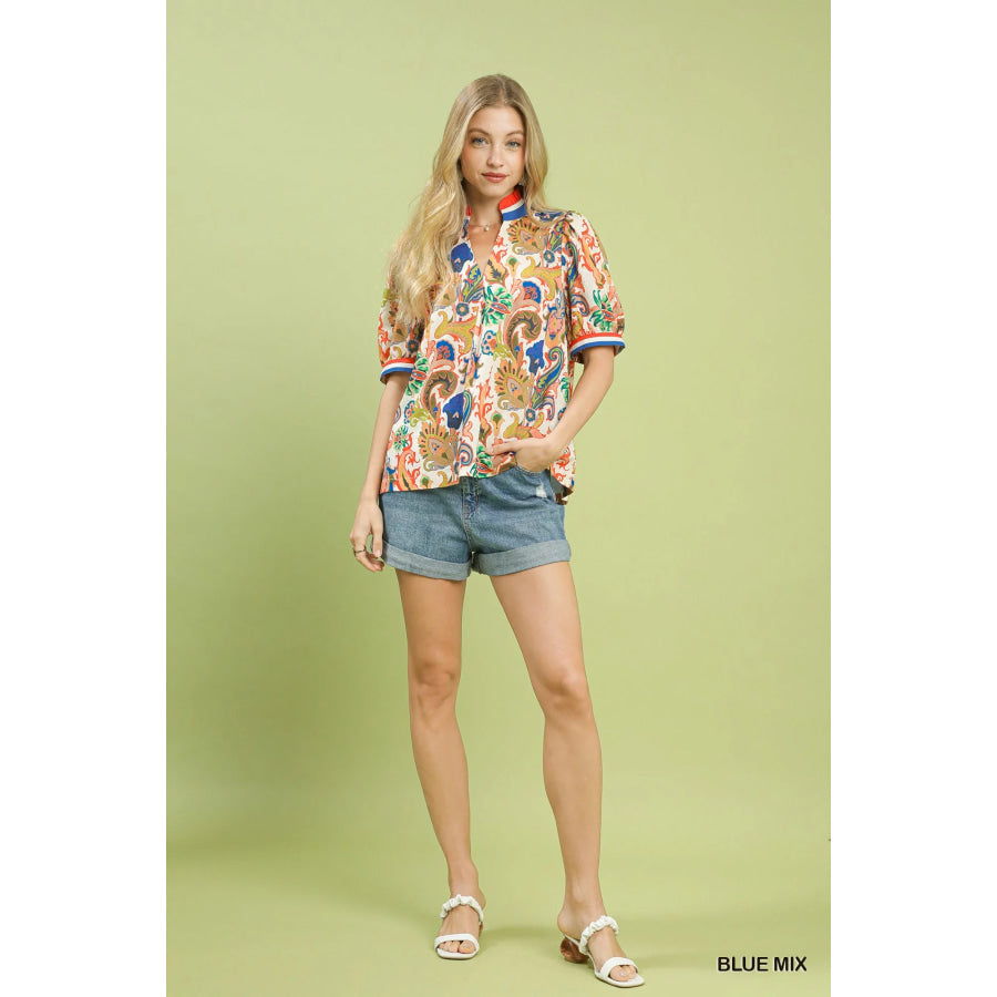 Umgee Jacquard Abstract Print Top Apparel and Accessories