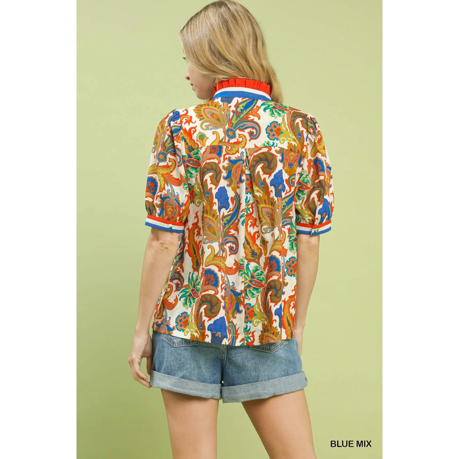 Umgee Jacquard Abstract Print Top Apparel and Accessories