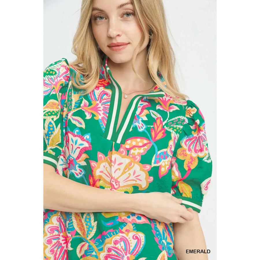 Umgee Jacquard Paisley Print Puff Sleeve Tunic Dress Apparel and Accessories