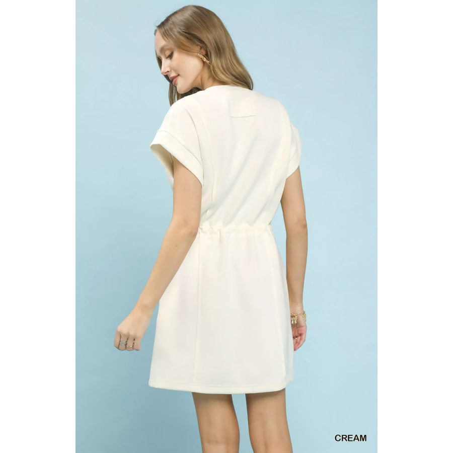 Umgee Knit Zip Front Drawstring Dress Apparel and Accessories