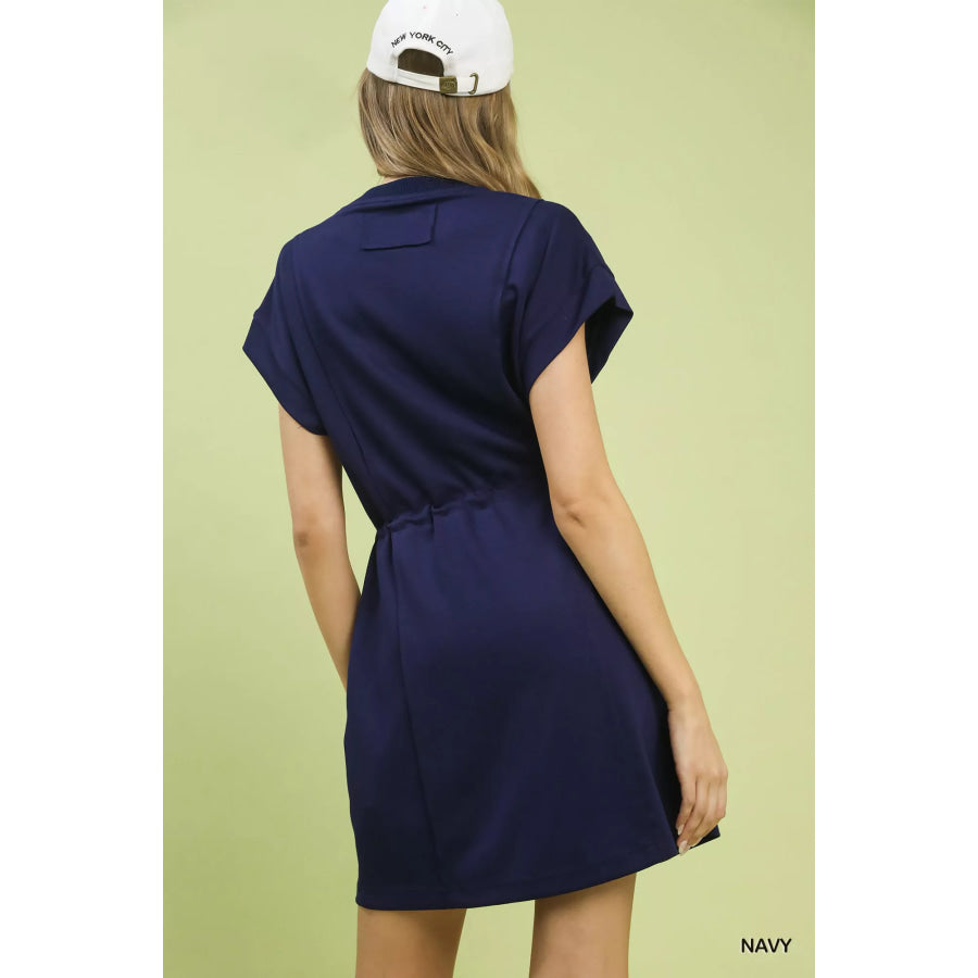 Umgee Knit Zip Front Drawstring Dress Apparel and Accessories