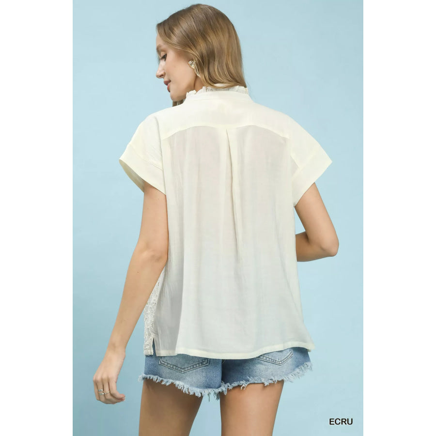Umgee Lace Button-Front Top Apparel and Accessories