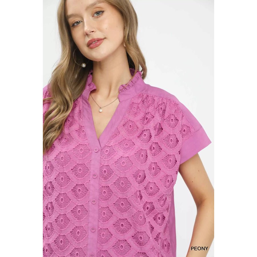 Umgee Lace Button-Front Top Apparel and Accessories