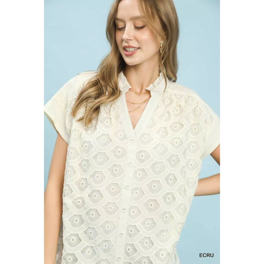 Umgee Lace Button-Front Top Apparel and Accessories