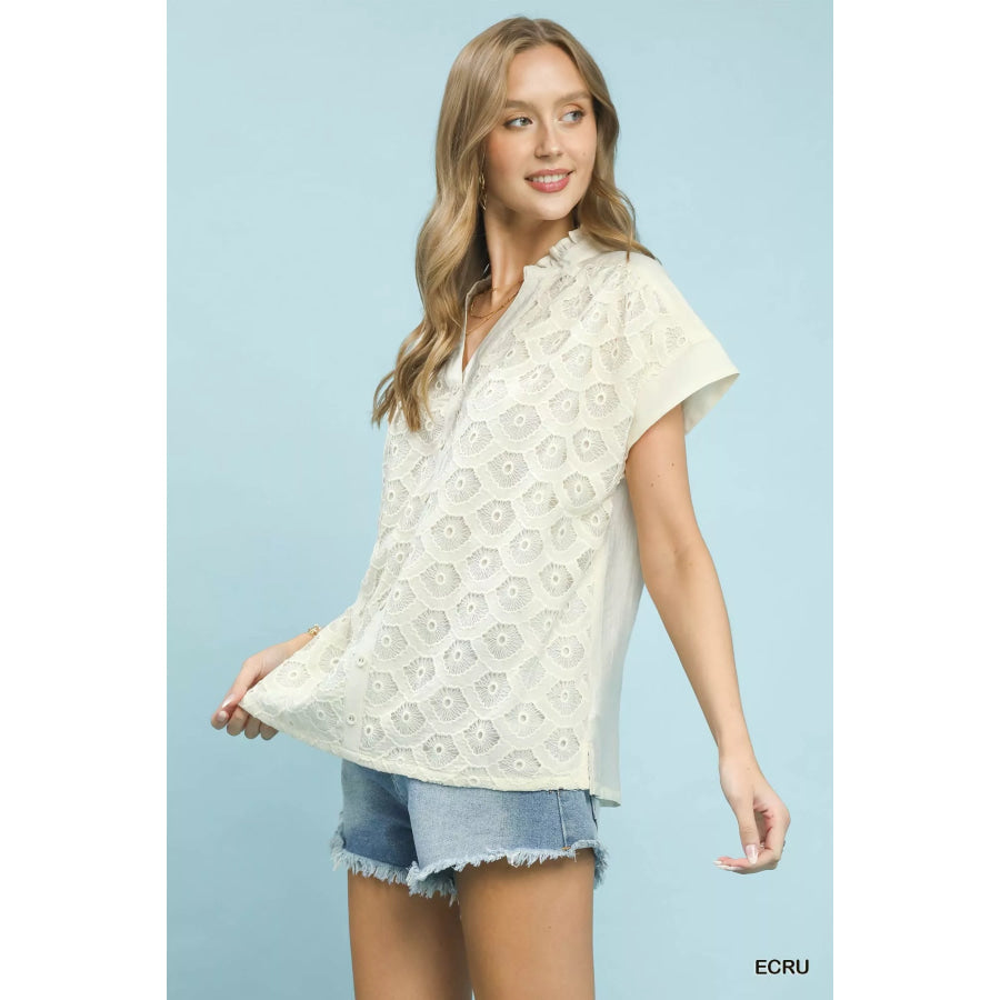 Umgee Lace Button-Front Top ECRU / S Apparel and Accessories