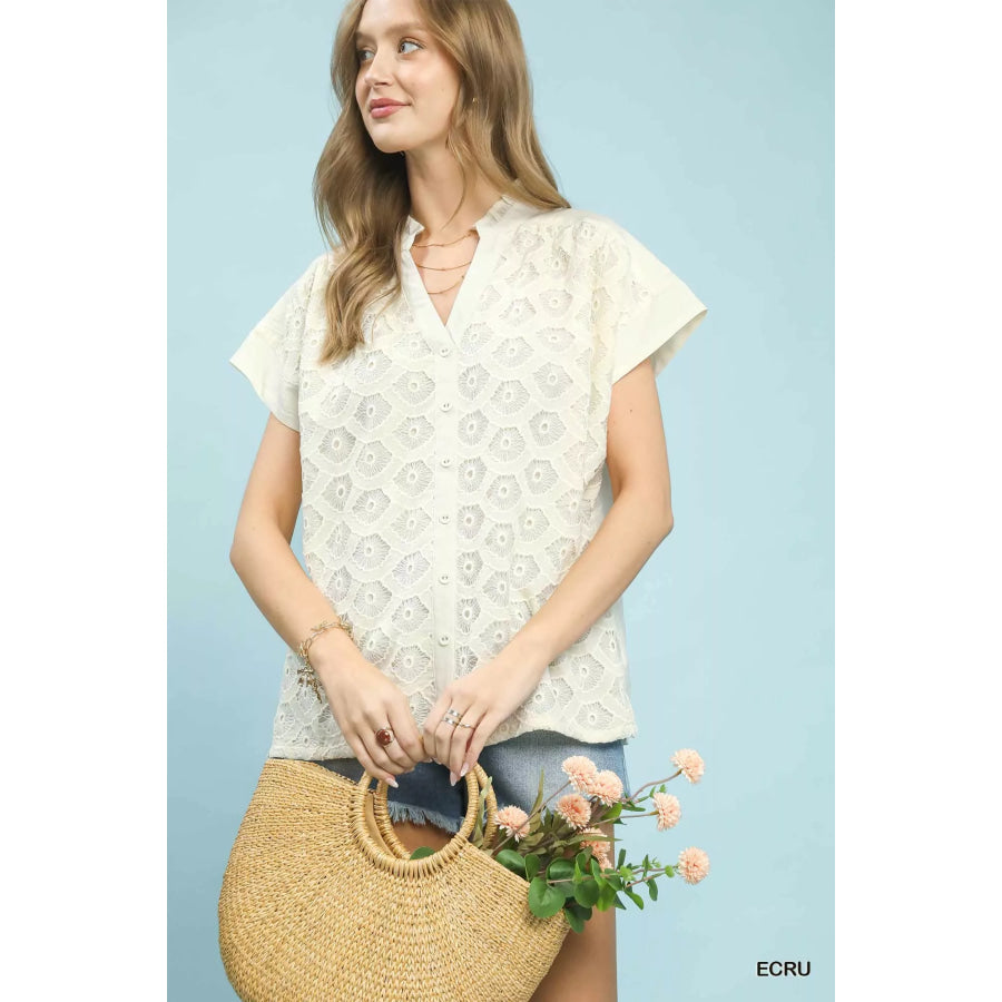 Umgee Lace Button-Front Top Apparel and Accessories