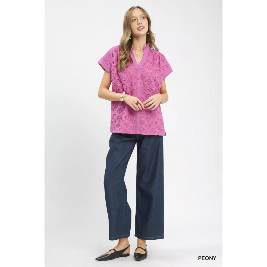 Umgee Lace Button-Front Top Apparel and Accessories