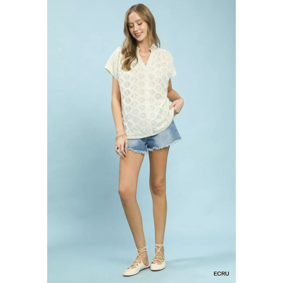 Umgee Lace Button-Front Top Apparel and Accessories