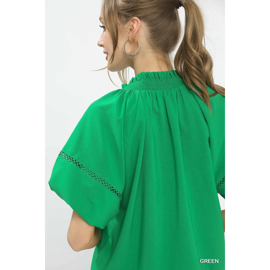 Umgee Lace Trim Peasant Top Apparel and Accessories