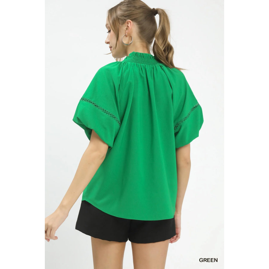 Umgee Lace Trim Peasant Top Apparel and Accessories