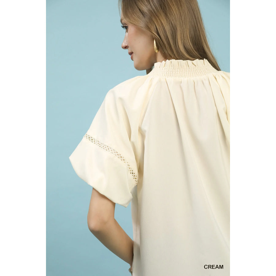 Umgee Lace Trim Peasant Top Apparel and Accessories
