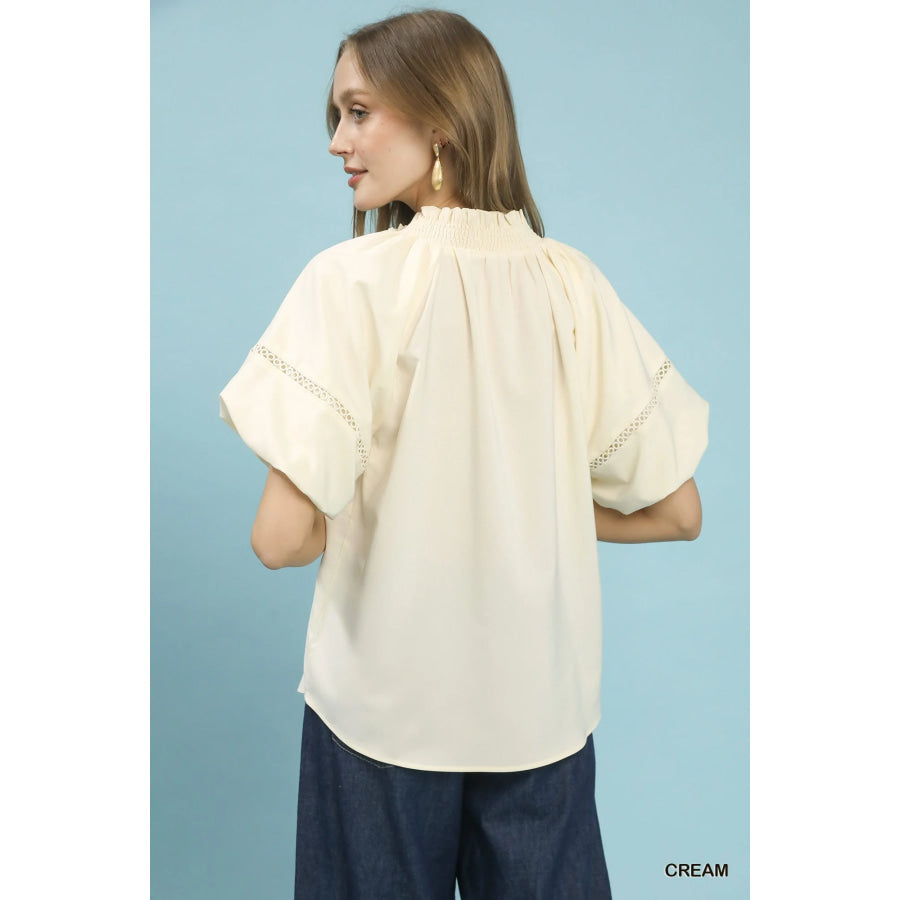Umgee Lace Trim Peasant Top Apparel and Accessories