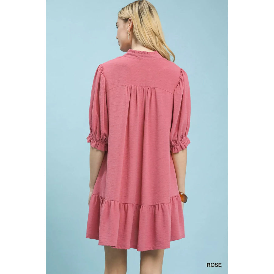 Umgee Lace Yoke Tiered Mini Dress Apparel and Accessories