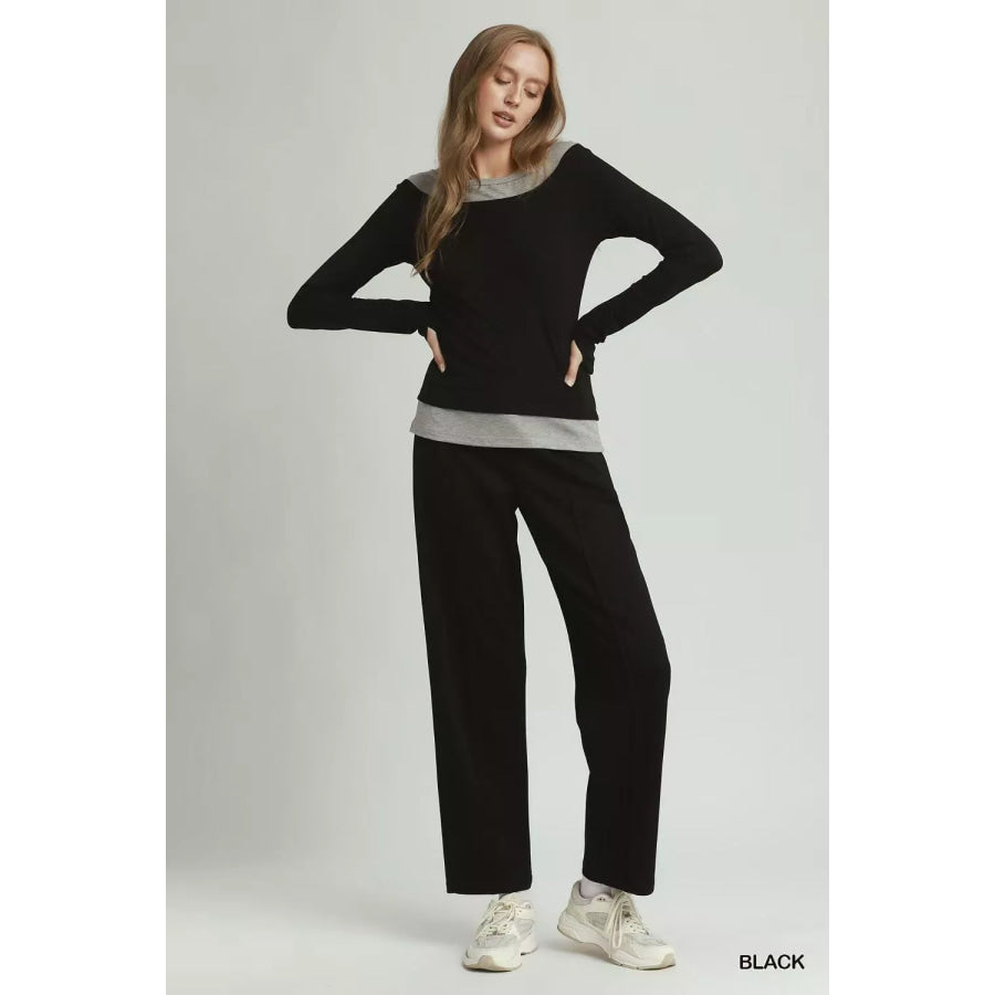 Umgee Layered Twofer Long Sleeve Top Apparel and Accessories