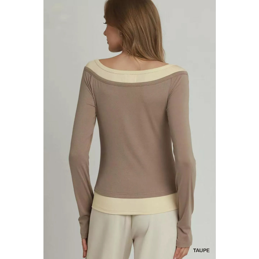 Umgee Layered Twofer Long Sleeve Top Apparel and Accessories