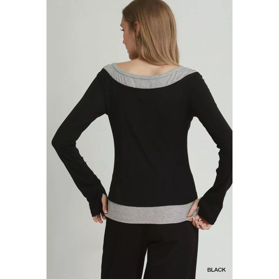 Umgee Layered Twofer Long Sleeve Top Apparel and Accessories