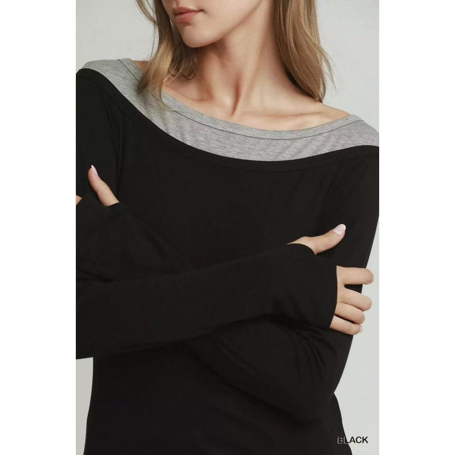 Umgee Layered Twofer Long Sleeve Top Apparel and Accessories