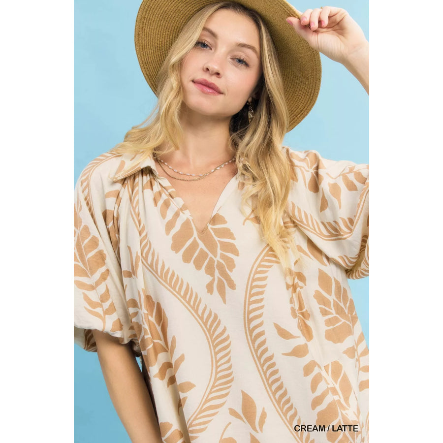 Umgee Leafy Ogee Print Mini Dress Apparel and Accessories
