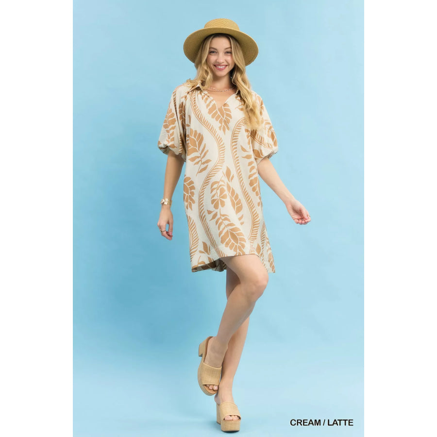 Umgee Leafy Ogee Print Mini Dress Apparel and Accessories
