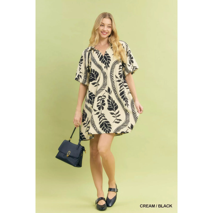 Umgee Leafy Ogee Print Mini Dress Apparel and Accessories