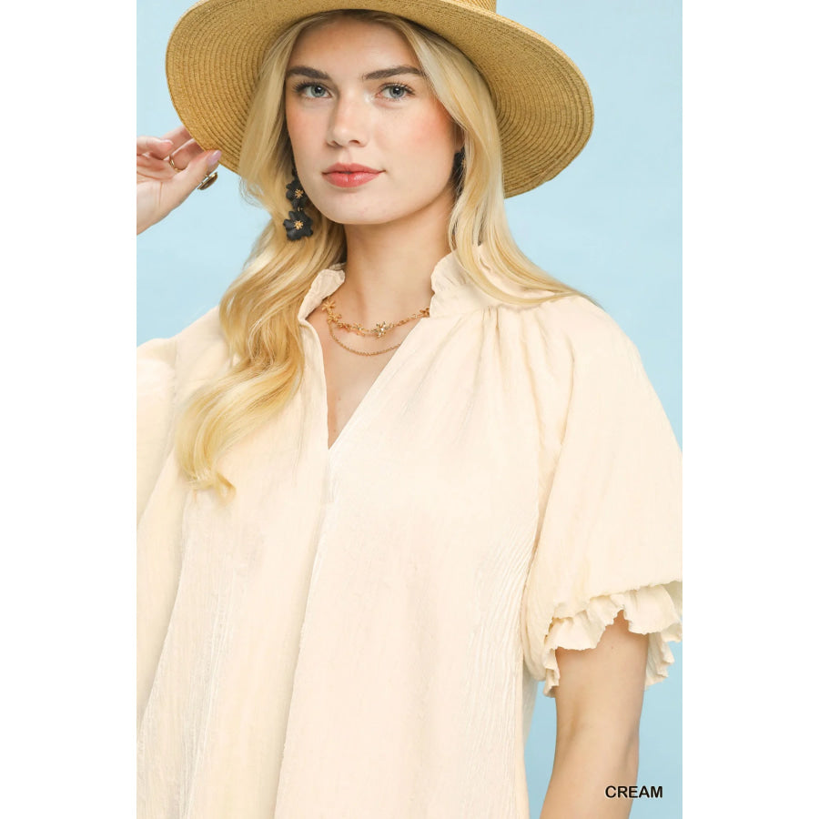 Umgee Linen Blend Ruffle Dress Apparel and Accessories