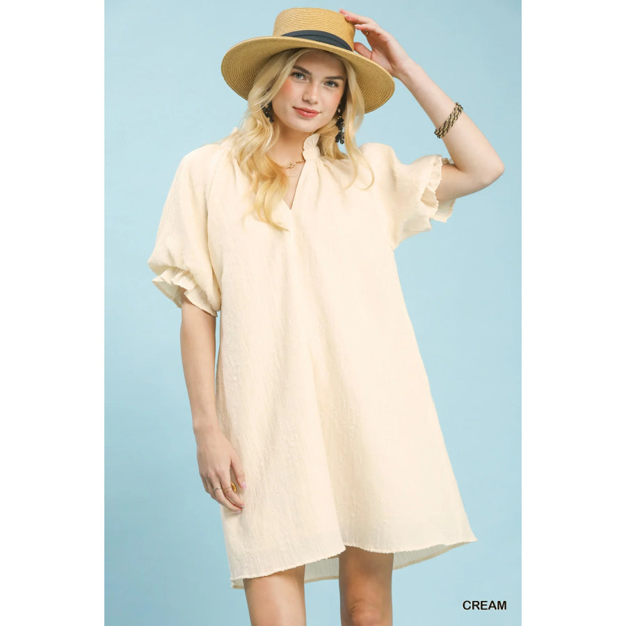 Umgee Linen Blend Ruffle Dress CREAM / S Apparel and Accessories