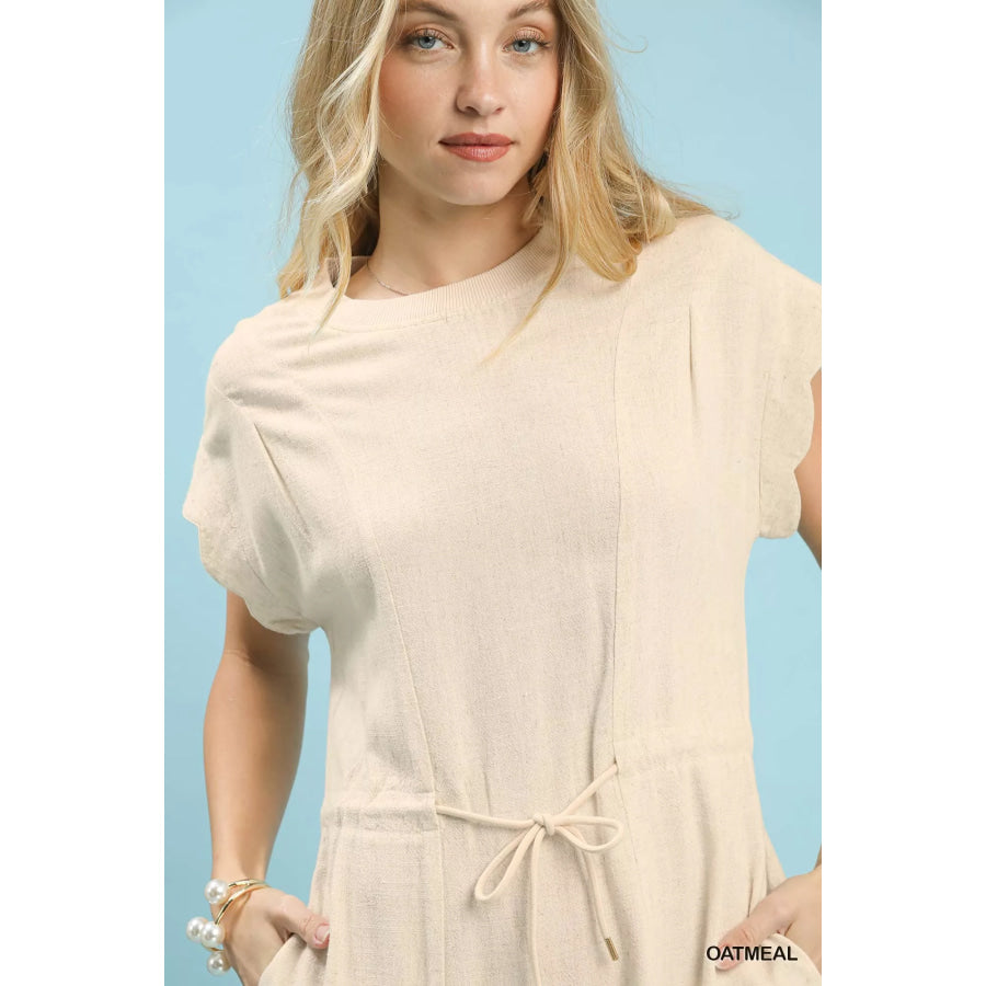 Umgee Linen Blend Scallop Hem Mini Dress Apparel and Accessories