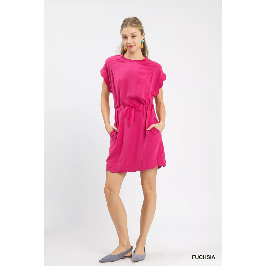 Umgee Linen Blend Scallop Hem Mini Dress Apparel and Accessories