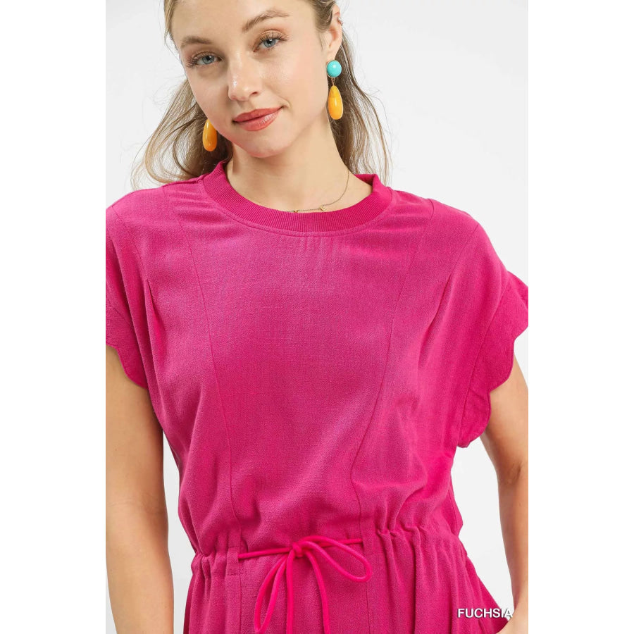 Umgee Linen Blend Scallop Hem Mini Dress Apparel and Accessories