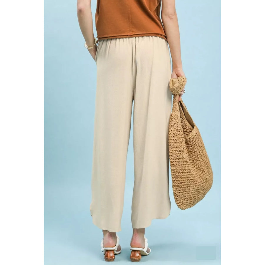 Umgee Linen Embroidered Wide-Leg Boho Pants Apparel and Accessories