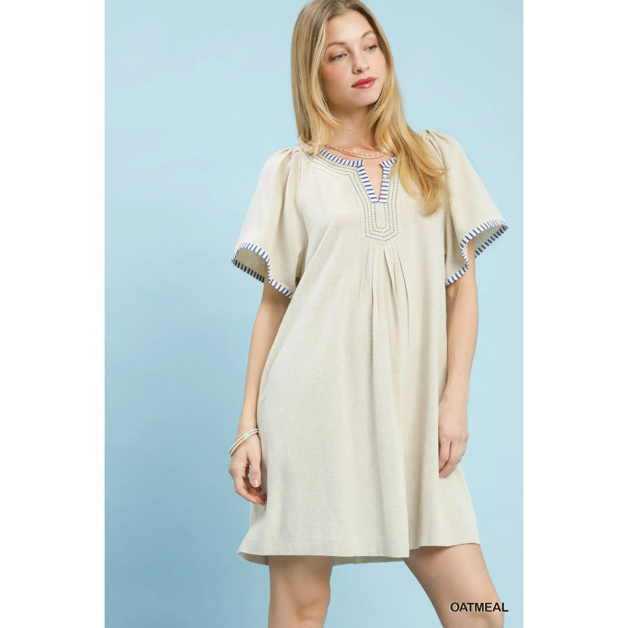 Umgee Linen Trim Tunic Dress Apparel and Accessories
