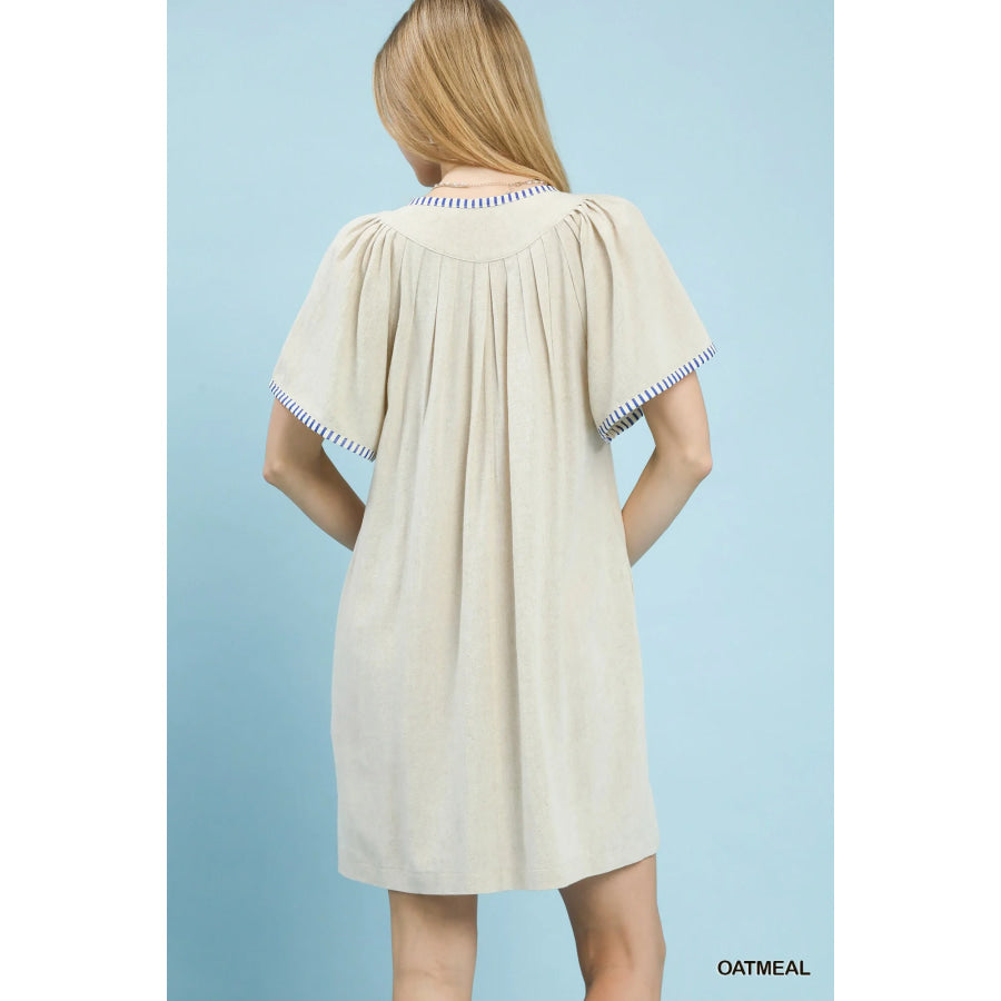 Umgee Linen Trim Tunic Dress Apparel and Accessories