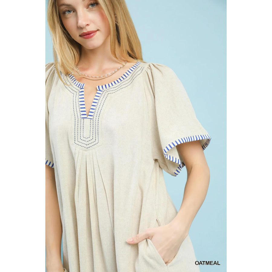 Umgee Linen Trim Tunic Dress Apparel and Accessories