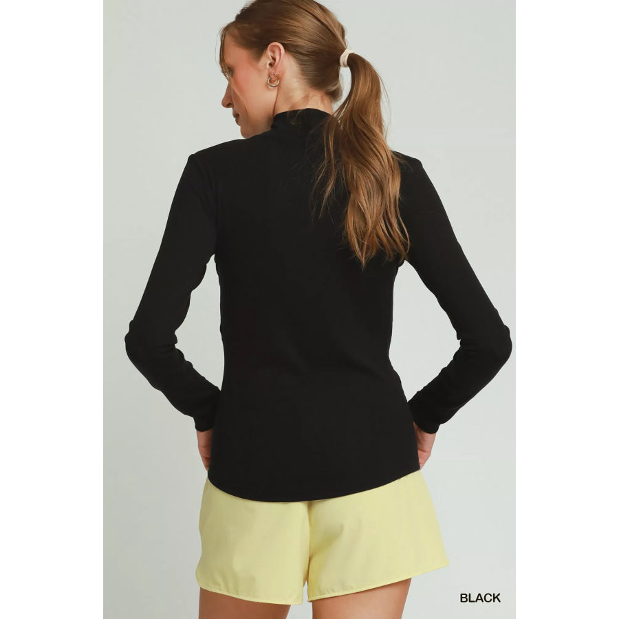 Umgee Long Sleeve Mock Neck Top BLACK / S Apparel and Accessories