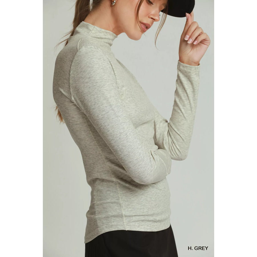 Umgee Long Sleeve Mock Neck Top Apparel and Accessories