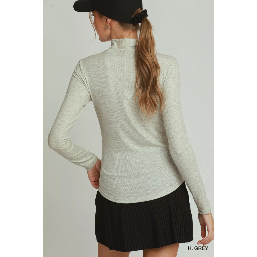 Umgee Long Sleeve Mock Neck Top Apparel and Accessories