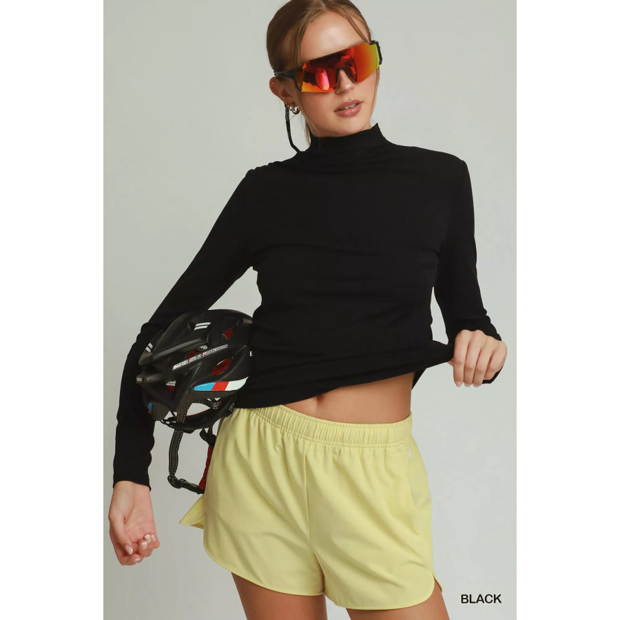 Umgee Long Sleeve Mock Neck Top BLACK / S Apparel and Accessories