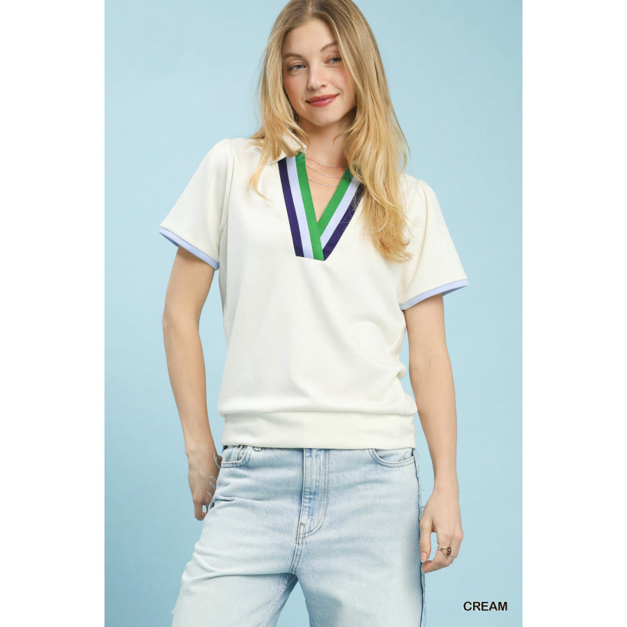 Umgee Luxe Knit V-Neck Short Sleeve Top Apparel and Accessories